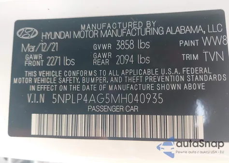 2021 Hyundai Elantra Limited z USA, uszkodzony, nr VIN 5NPLP4AG5MH040935